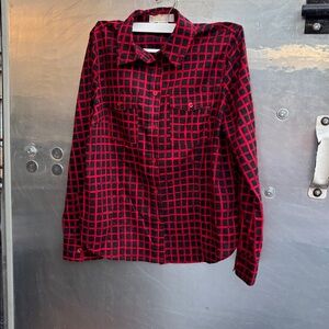 Michael Kors Red and Black Geometric Blouse, L/S, button front